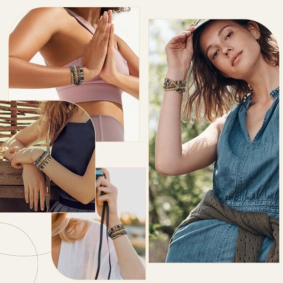 Boho Beaded Wrap Bracelet Natural Stones Brown Adjustable Gift for Women - Picture 5 of 9